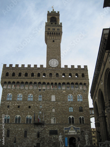 Palazzo Vecchio - a building in Florence, on Piazza della Signoria. Scenic landscape with Town Hall. Travel to European Union. UNESCO World Heritage Site.