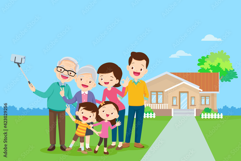 Big Family Making Selfie background of home
