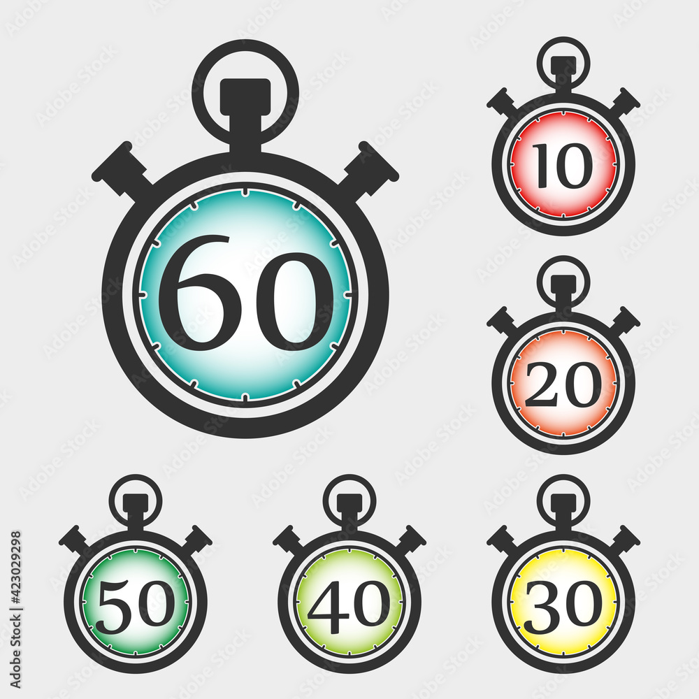 Fototapeta premium Countdown. Analog timer icons set, illustration, Clock picture, watch icon