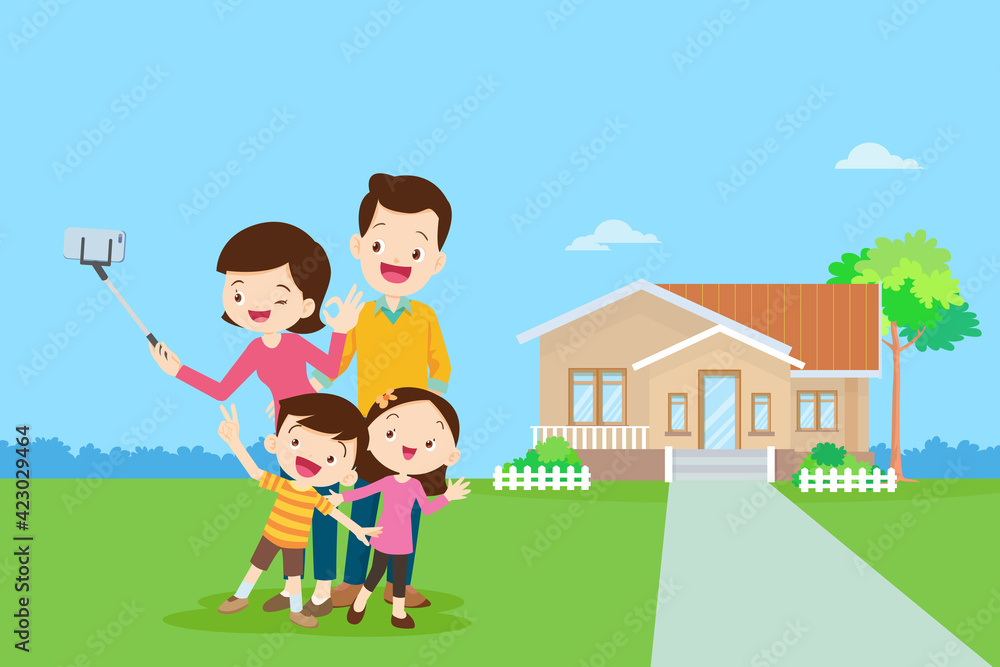 Happy Family Making Selfie background of home