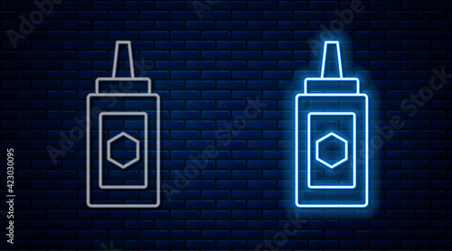 Glowing neon line Jar of honey icon isolated on brick wall background. Food bank. Sweet natural food symbol. Vector