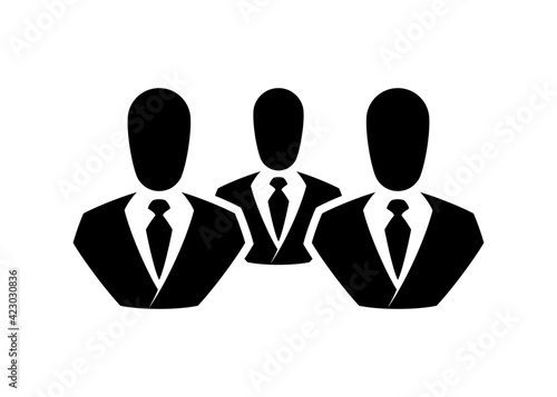People line icon. Outline persons solid, group linear black pictogram. Simple image business collective people. Labor men collective silhouette. Office staff icon, bodyguards. Employees of bank