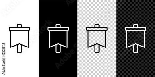Set line Flag icon isolated on black and white, transparent background. Victory, winning and conquer adversity concept. Vector