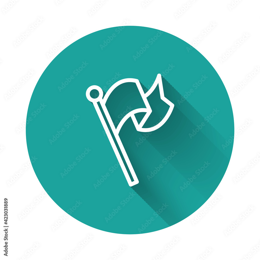 White line Flag icon isolated with long shadow background. Victory, winning and conquer adversity concept. Green circle button. Vector White line Flag icon isolated with long shadow background. Victory, winning and conquer adversity concept. Green circle button. Vector