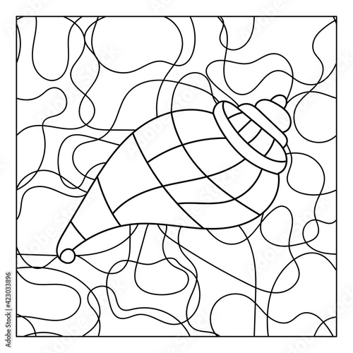 Coloring book for older children, Underwater Mosaic. Hand-drawn marine vector motif . Seashells and waves.