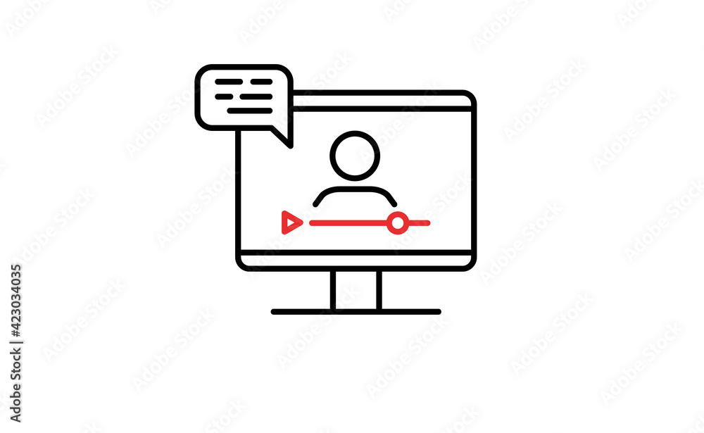 Video conference icon. People on computer screen. Home office. Digital communication. Internet teaching media. Video conference icon. People on computer screen. Home office. Digital communication. Internet teaching media.