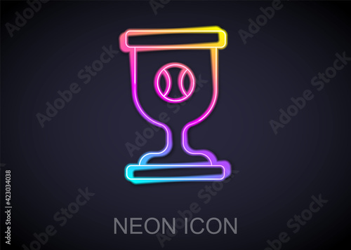 Glowing neon line Award cup with baseball ball icon isolated on black background. Winner trophy symbol. Championship or competition trophy. Sports achievement. Vector