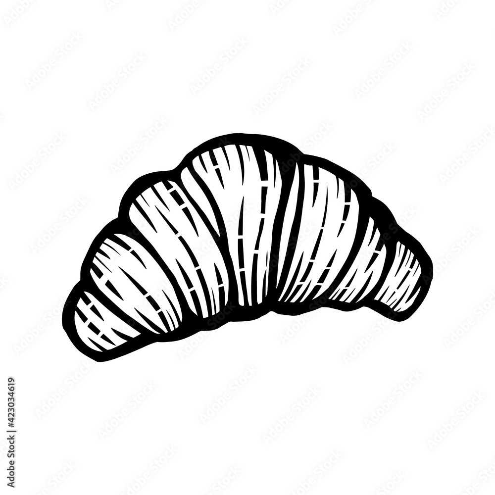 Hand drawn vector illustration of croissant isolated on white ...