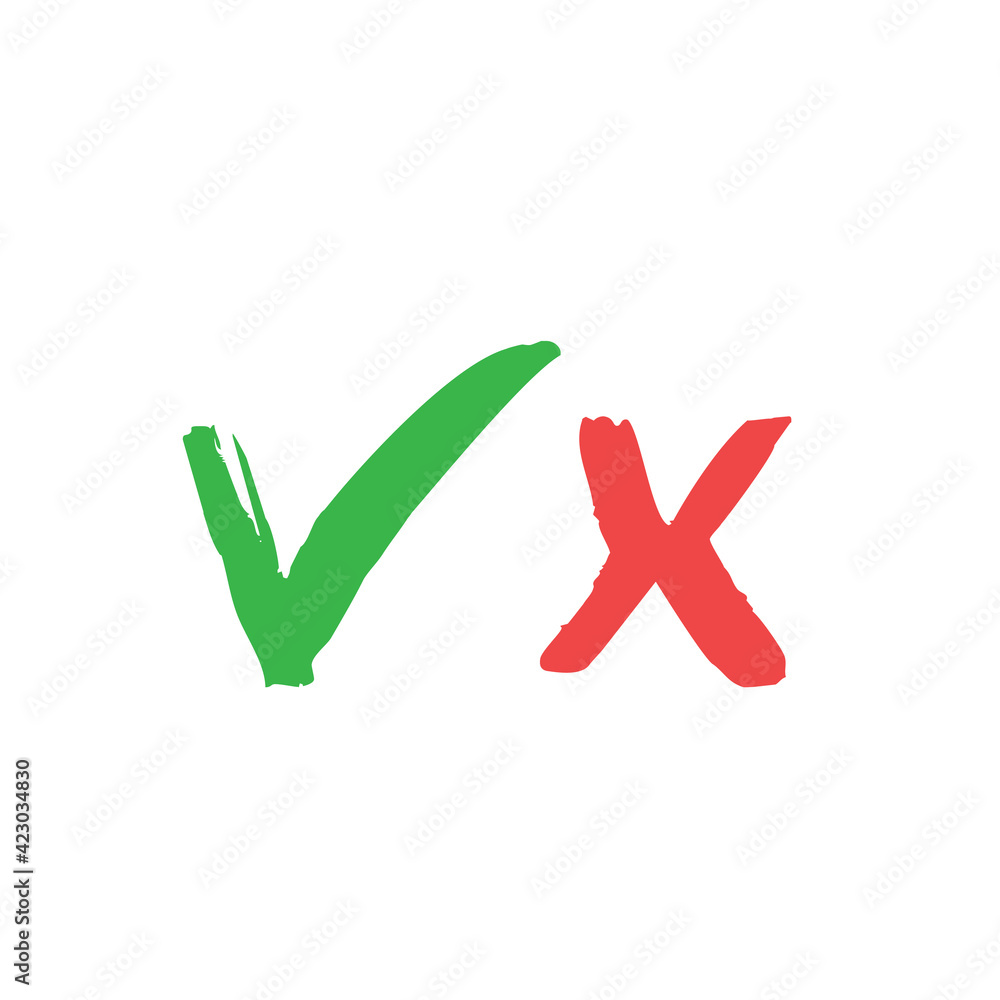 Check marks hand drawn style. Green Tick and red x. Approval vote symbols. Check marks hand drawn style. Green Tick and red x. Approval vote symbols.