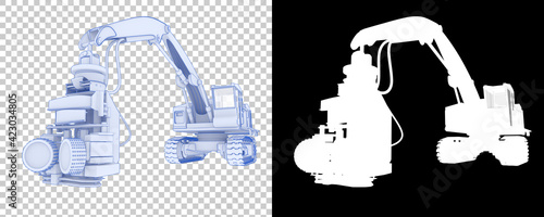 Tree cutting machine isolated on background with mask. 3d rendering - illustration
