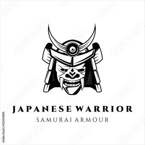 mask and helmet for samurai logo vector vintage illustration template design. japanese warrior armour for logo concept template illustration emblem design