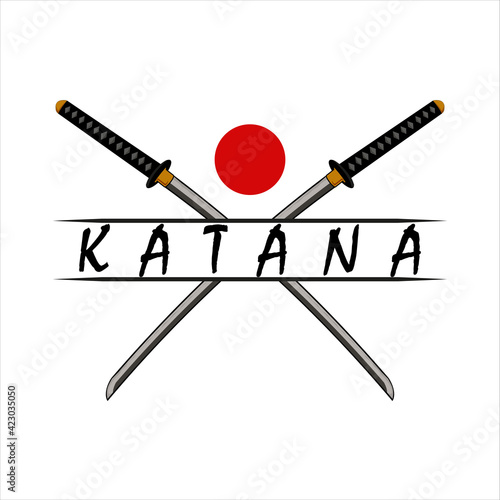 katana sword vintage logo template vector illustration design. modern japanese sword emblem logo concept. sword for samurai japanese warrior logo concept vector vintage design