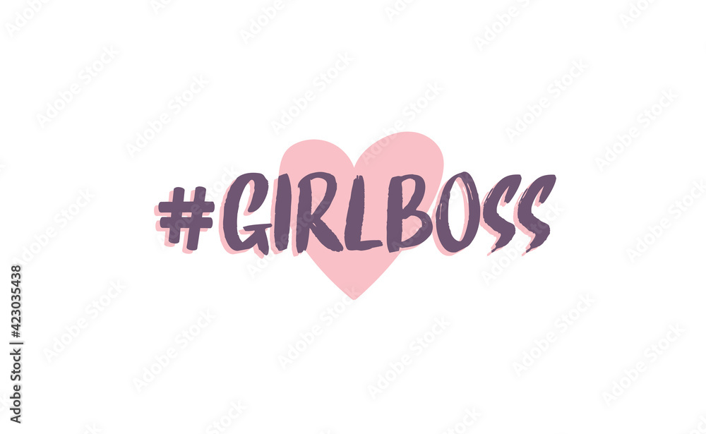 Girl boss lettering text and hash tag with heart doodle. Fashion illustration tee slogan design for t shirts, prints, posters etc.