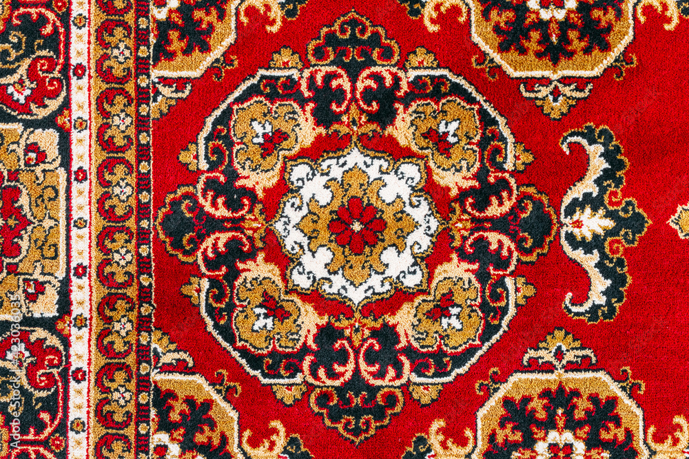 Oriental Persian Carpet Texture Background With East Patterns.