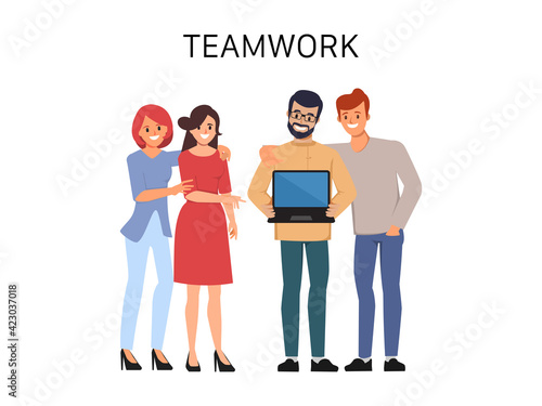 Business teamwork flat character. Animation cartoon vector.