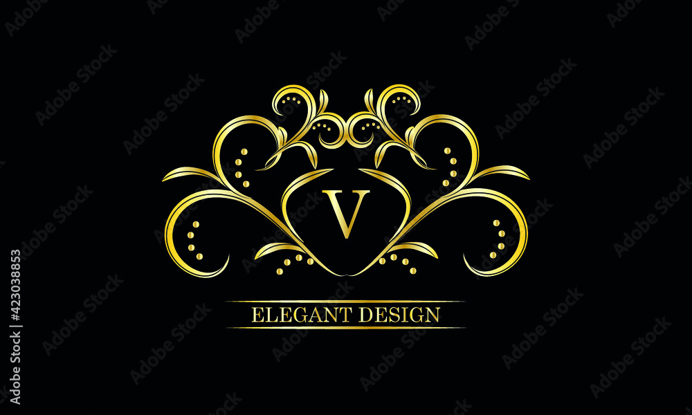 Luxurious monogram, design of an exquisite ornament with the letter V. Illustration of good as a logo of a fashion boutique, hotel brand, restaurant, business, cover.