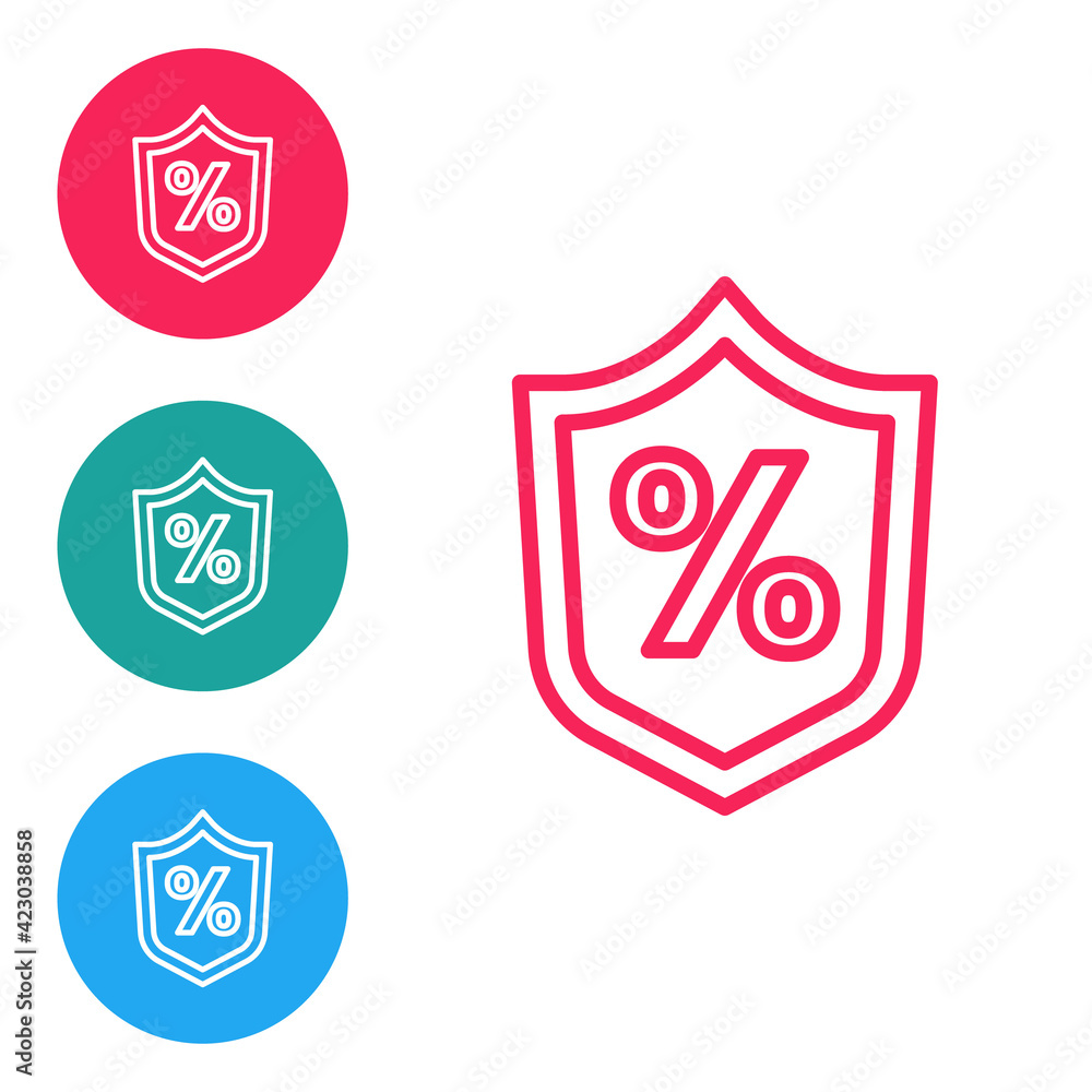 Red line Loan percent icon isolated on white background. Protection shield sign. Credit percentage symbol. Set icons in circle buttons. Vector Red line Loan percent icon isolated on white background. Protection shield sign. Credit percentage symbol. Set icons in circle buttons. Vector