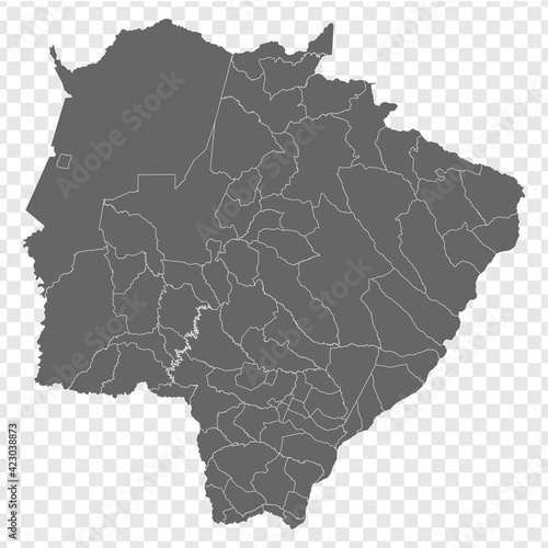 Blank map Mato Grosso do Sul of Brazil. High quality map Mato Grosso do Sul with municipalities on transparent background for your web site design, logo, app, UI.  Brazil.  EPS10.   photo