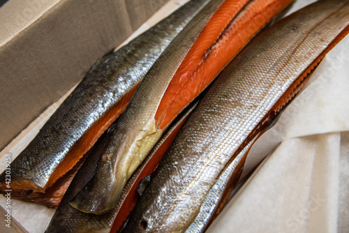 Smoked fish in craft paper ...
