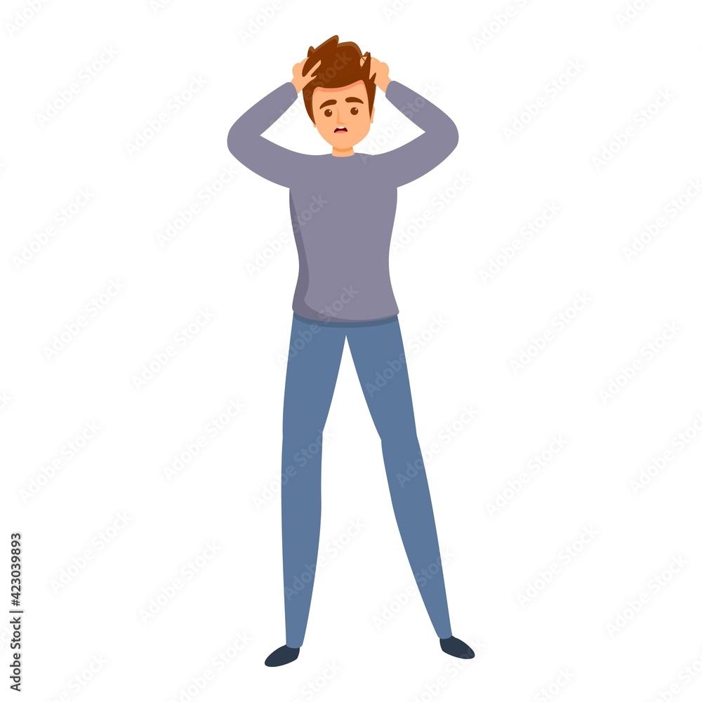 Scared boy icon. Cartoon of scared boy vector icon for web design isolated on white background Scared boy icon. Cartoon of scared boy vector icon for web design isolated on white background