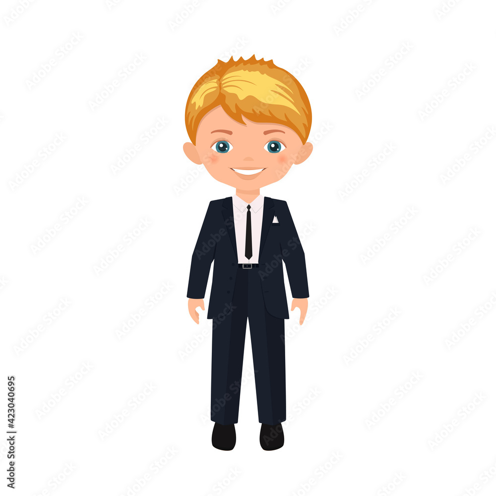 Cute boy character in business suit isolated on white background. Cartoon flat style Cute boy character in business suit isolated on white background. Cartoon flat style