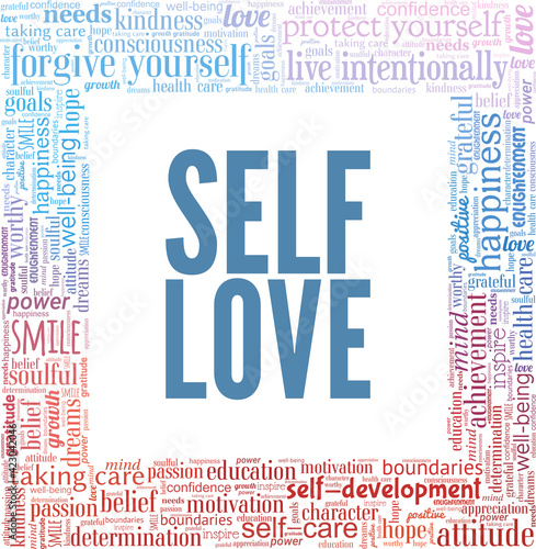Self-love vector illustration word cloud isolated on a white background.