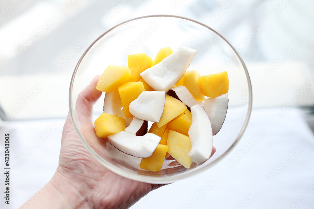 .Healthy snack - mango and coconut .Healthy snack - mango and coconut