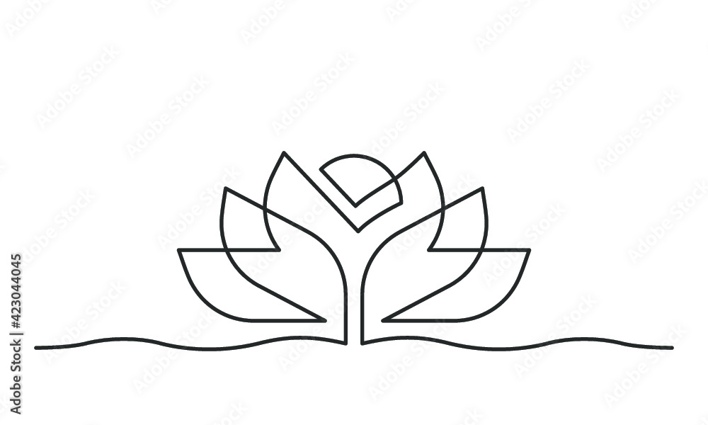 Continuous line drawing of lotus flower. Single line drawing of beautiful water lily for floral design or logo. Vector illustration Continuous line drawing of lotus flower. Single line drawing of beautiful water lily for floral design or logo. Vector illustration