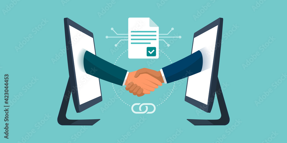 Φωτογραφία Anonymous business people accepting a smart contract