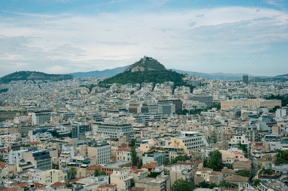 Lykabettus hill viewed from the Acropolis, Athens, Greece