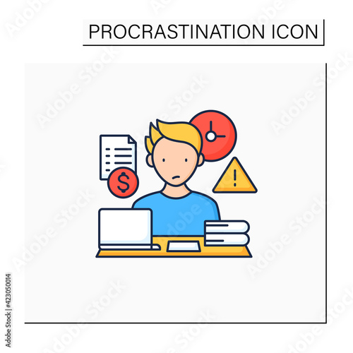 Late payments color icon.Invoices not paid on time.Non-timely payment. Procrastination concept. Isolated vector illustration