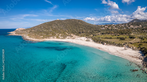 Aerial view of Bodri beach in Corsica