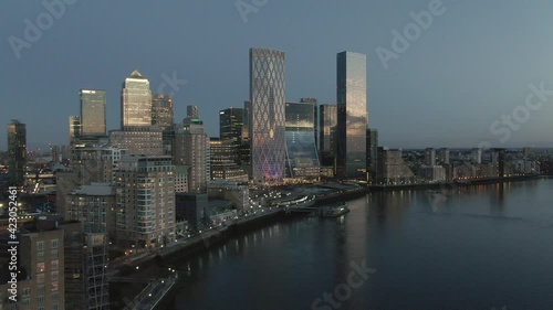 Wallpaper Mural Canary Wharf skyscrapers and river Thames at dusk, London, UK Torontodigital.ca