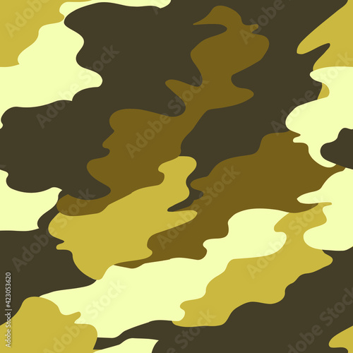 Camouflage in green, olive, khaki and beige tones. Seamless pattern with large spots. Mosaic texture. For decor, textiles, fabrics, packaging, wrapping paper, wallpaper, design, banners, templates