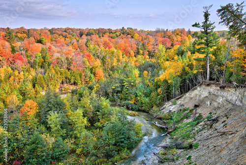 High-angle view of a valley in autumn.