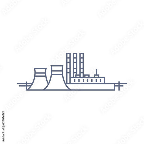 Thermal power plant line icon. Thermoelectric power station - energy generation concept. Vector linear illustration on white background.