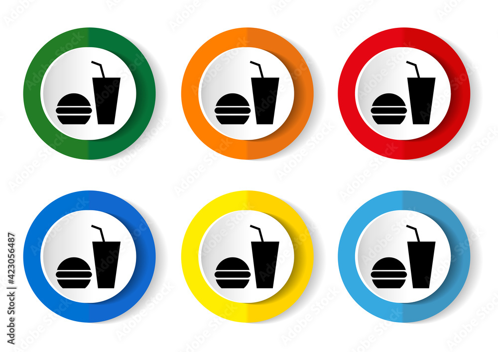 Fast Food vector icon set, flat design buttons on white background for webdesign and mobile phone applications