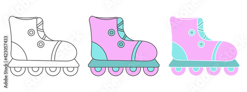 roller skates design vector. clipart cartoon illustration. black and white outline element