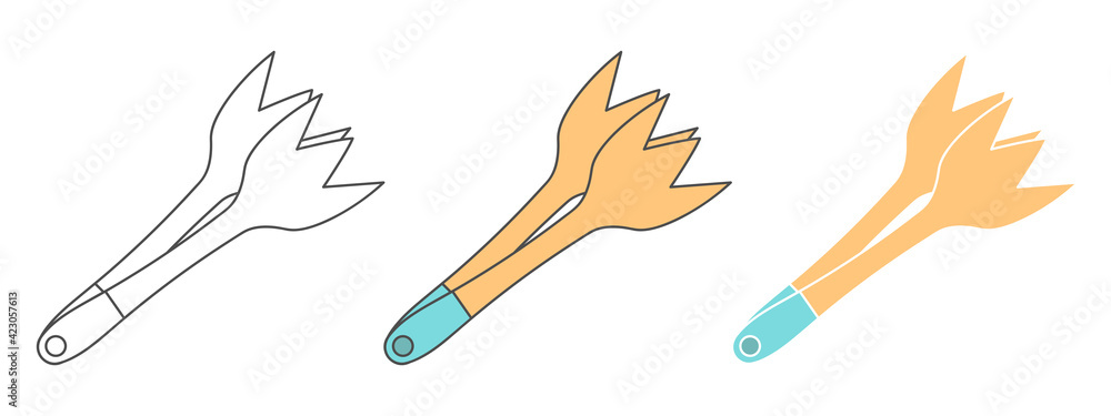 Fototapeta premium food tongs design vector. clipart cartoon illustration. black and white outline element
