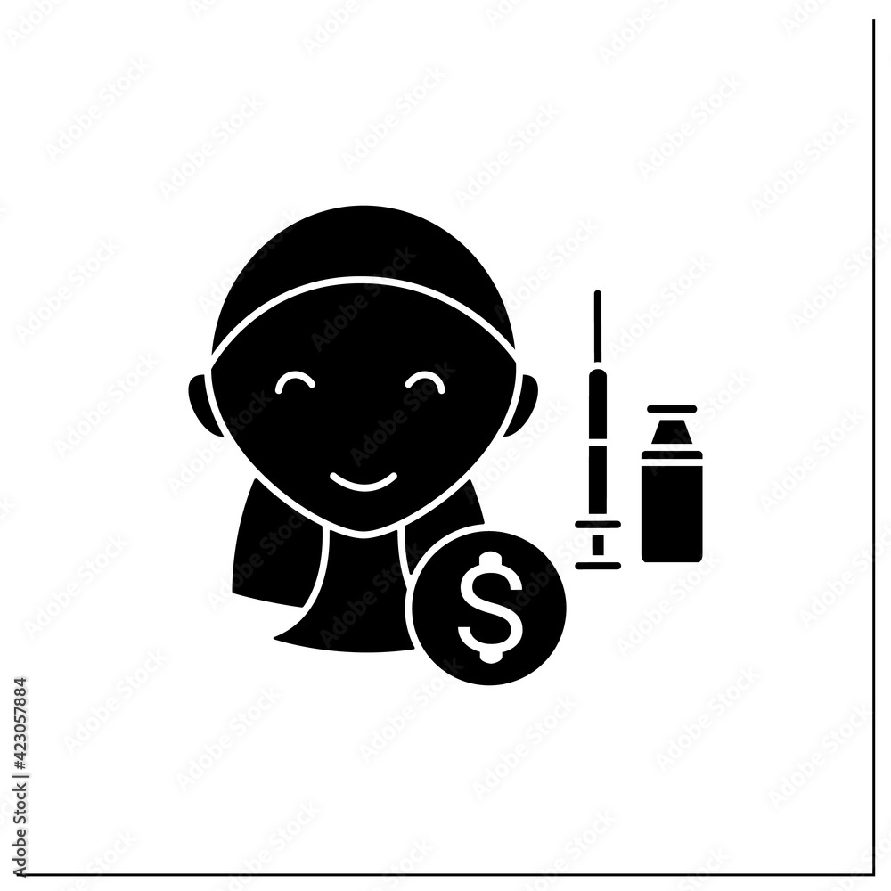 Cosmetic injection glyph icon. Perfect procedure price.Happy customer.Vaccine recruitment.Vaccination effect. Beauty cosmetic procedure concept.Filled flat sign.Isolated silhouette vector illustration Cosmetic injection glyph icon. Perfect procedure price.Happy customer.Vaccine recruitment.Vaccination effect. Beauty cosmetic procedure concept.Filled flat sign.Isolated silhouette vector illustration