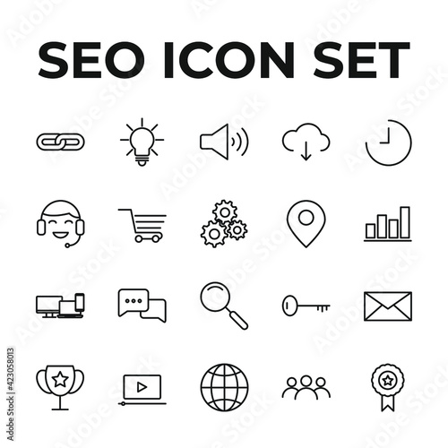 Outline web icons set Search Engine Optimization. Simple vector illustration.