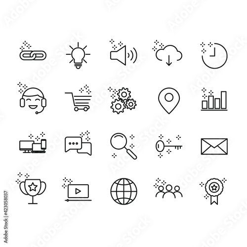 Outline web icons set Search Engine Optimization. Simple vector illustration.