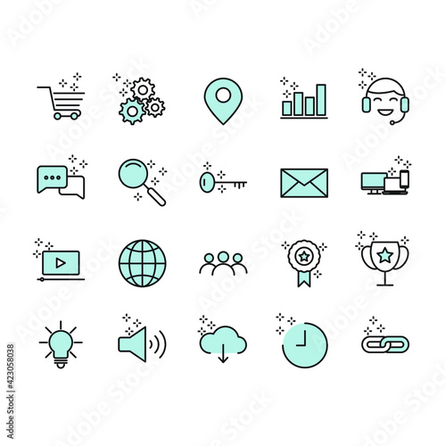 Outline web icons set Search Engine Optimization. Simple vector illustration.