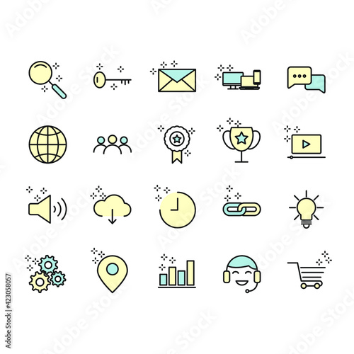 Outline web icons set Search Engine Optimization. Simple vector illustration.