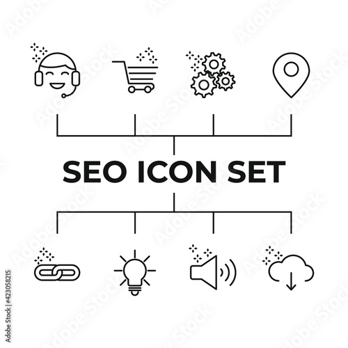 Outline web icons set Search Engine Optimization. Simple vector illustration.