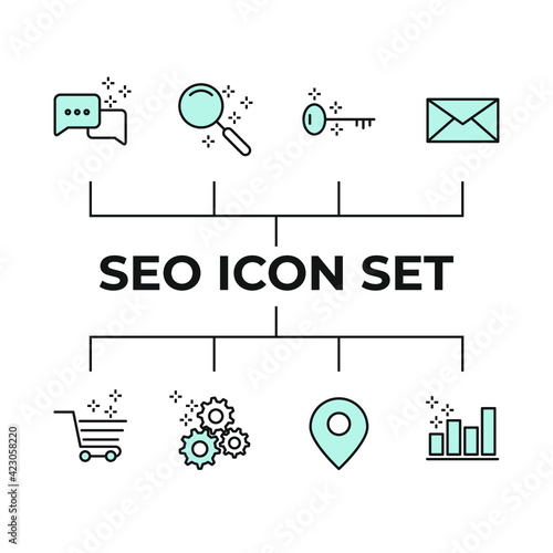 Outline web icons set Search Engine Optimization. Simple vector illustration.