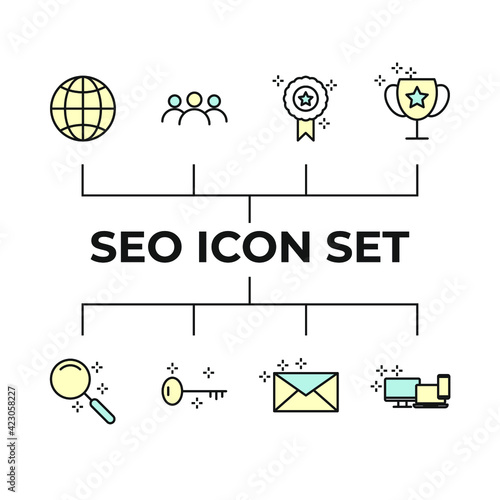 Outline web icons set Search Engine Optimization. Simple vector illustration.