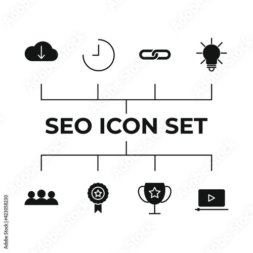 Outline web icons set Search Engine Optimization. Simple vector illustration.