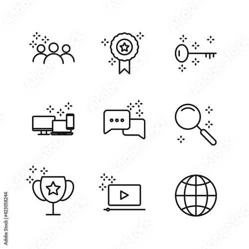 Outline web icons set Search Engine Optimization. Simple vector illustration.