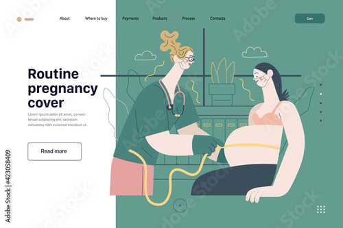 Medical insurance template - routine pregnancy cover. Flat vector